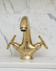 Unlacquered Brass Single Hole Bathroom Faucet — Vintage Deck Mount Vanity Tap