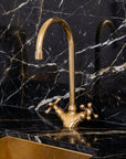 Unlacquered Brass Single Hole Kitchen Faucet — Dual Handle 360° Swivel Deck Mount