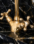 Unlacquered Brass Single Hole Kitchen Faucet — Dual Handle 360° Swivel Deck Mount