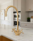 Unlacquered Brass Single Hole Kitchen Faucet — Dual Handle 360° Swivel Deck Mount