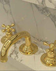 Unlacquered Brass Bathroom Faucet: Deck Mounted 3-Hole Sink