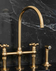 Unlacquered Brass Kitchen Faucet 3 Holes Bridge Gooseneck.