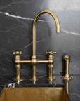 Unlacquered Brass Kitchen Faucet 3 Holes Bridge Gooseneck.