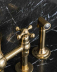 Unlacquered Brass Kitchen Faucet 3 Holes Bridge Gooseneck.