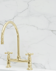 Unlacquered Brass Bridge Kitchen Faucet with Cold Water Faucet, Sprayer - BRASSANOD