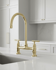 Unlacquered Brass Bridge Kitchen Faucet with Sprayer, Cold Water Faucet - BRASSANOD