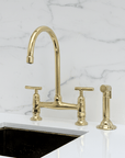 Unlacquered Brass Bridge Kitchen Faucet with Sprayer, Cold Water Faucet - BRASSANOD