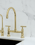 Unlacquered Brass Bridge Kitchen Faucet with Sprayer, Cold Water Faucet - BRASSANOD