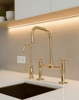 Unlacquered Brass Classic Bridge Faucet with Ball Center, Straight Leg - BRASSANOD