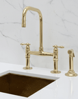 Unlacquered Brass Classic Bridge Faucet with Sprayer, Cold Water Faucet - BRASSANOD