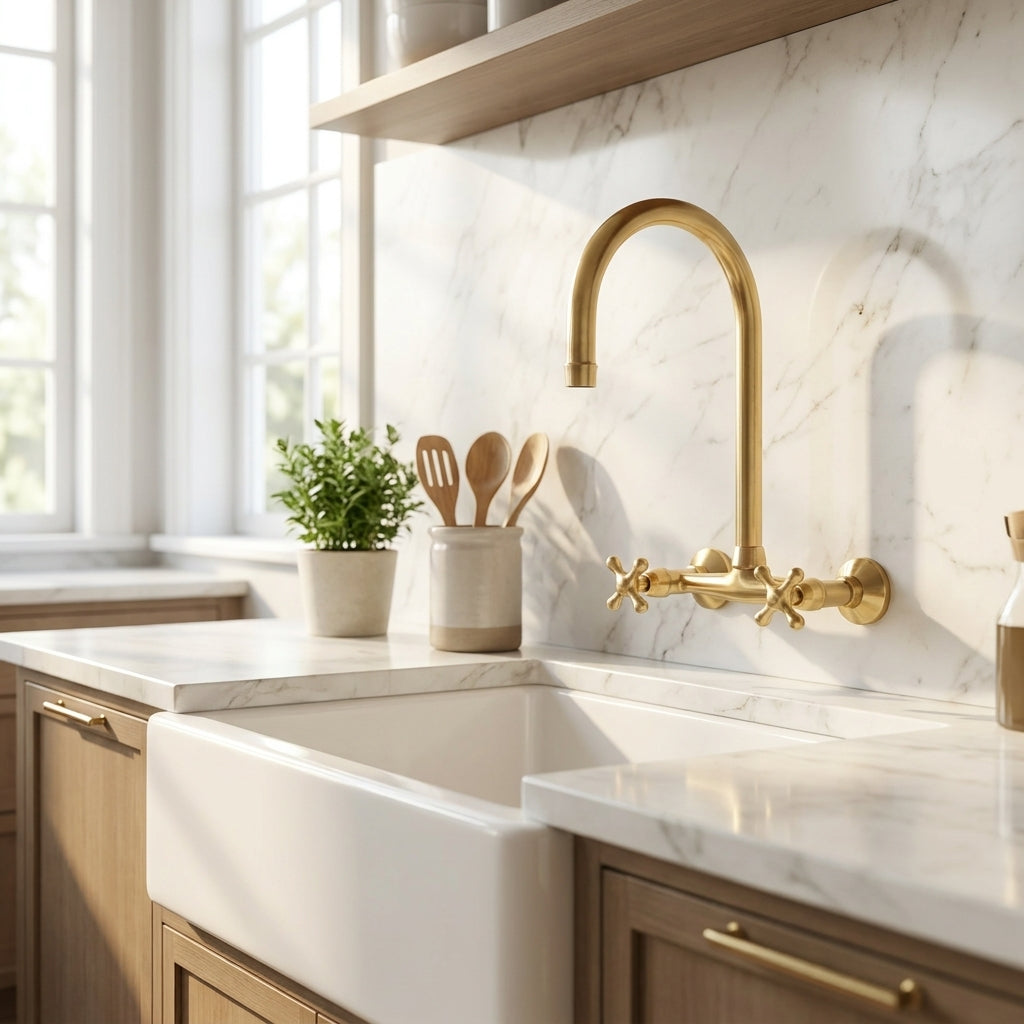 Brass Wall Mounted Faucet in modern kitchen