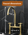 brass bridge faucet on a black marble background