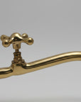 Brass faucet on a gray background