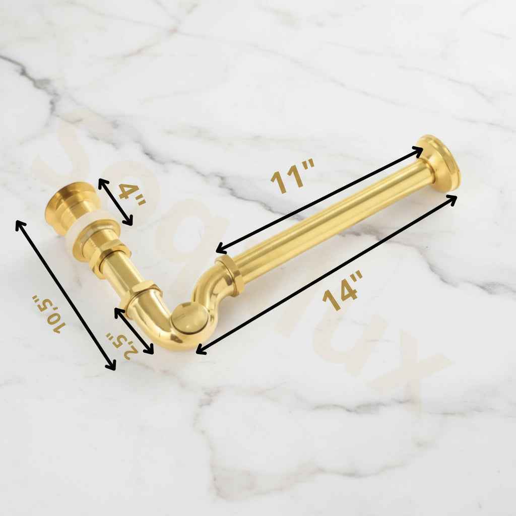 Brass Round Bottle P-Trap – 1-1/4 Inch Basin Sink Drain Kit In Brushed Gold, Extra-Long Adjustable Height (Up To 312mm)