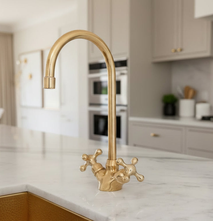 Unlacquered Brass Single Hole Kitchen Faucet — Dual Handle | BRASSANOD