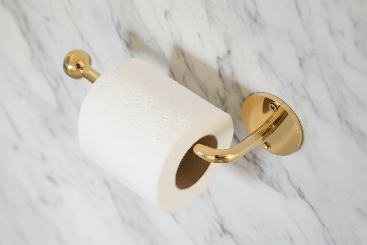 Unlacquered Brass Toilet Paper Holder — Handcrafted Solid Brass Wall Mount Bathroom Accessory