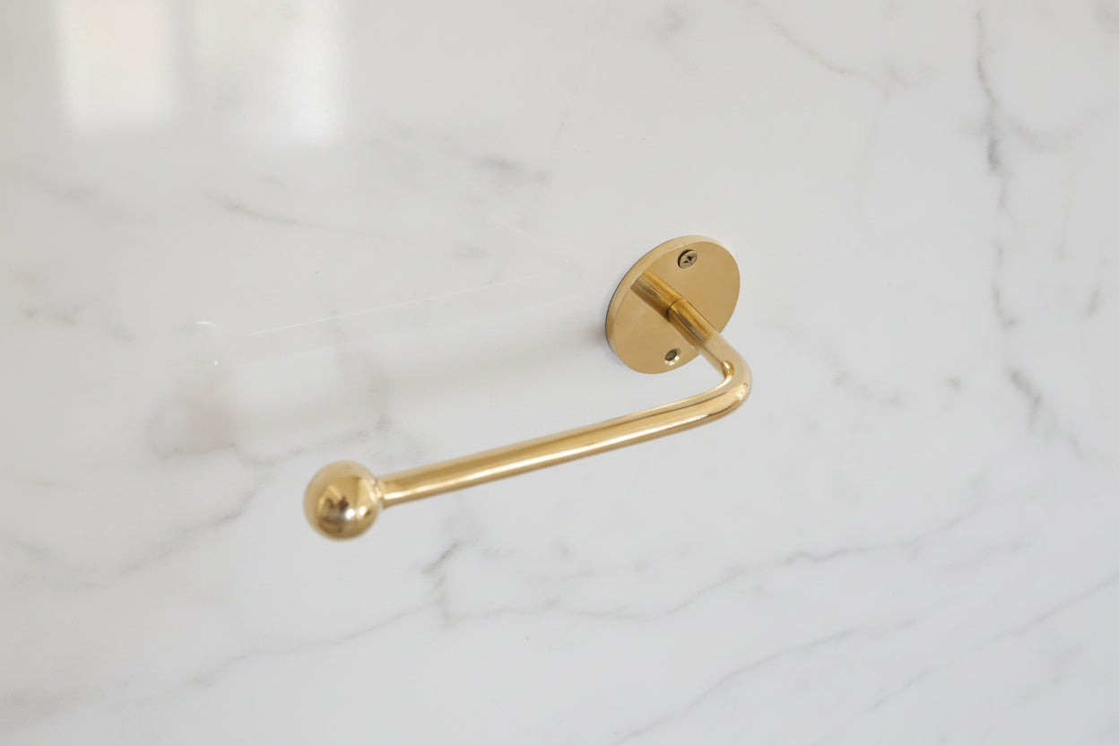 Unlacquered Brass Toilet Paper Holder — Handcrafted Solid Brass Wall Mount Bathroom Accessory