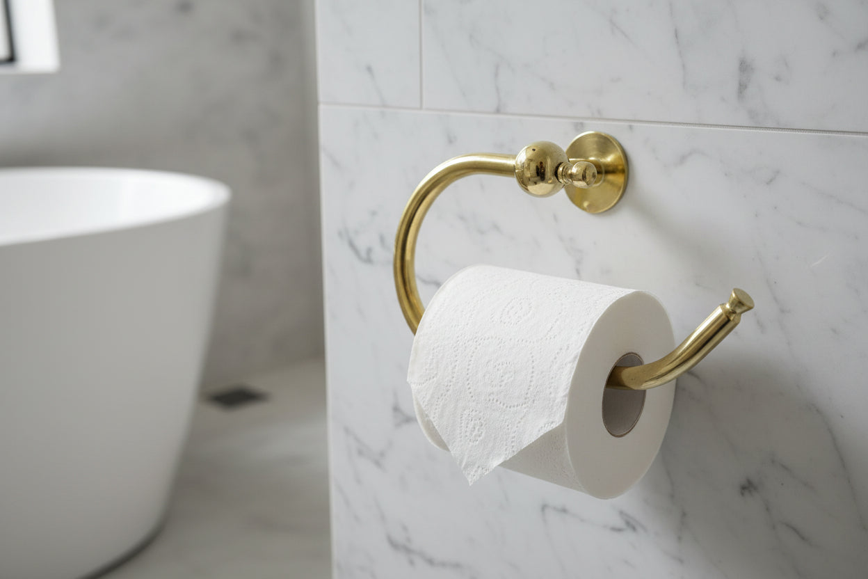 Gold towel ring on a marble surface