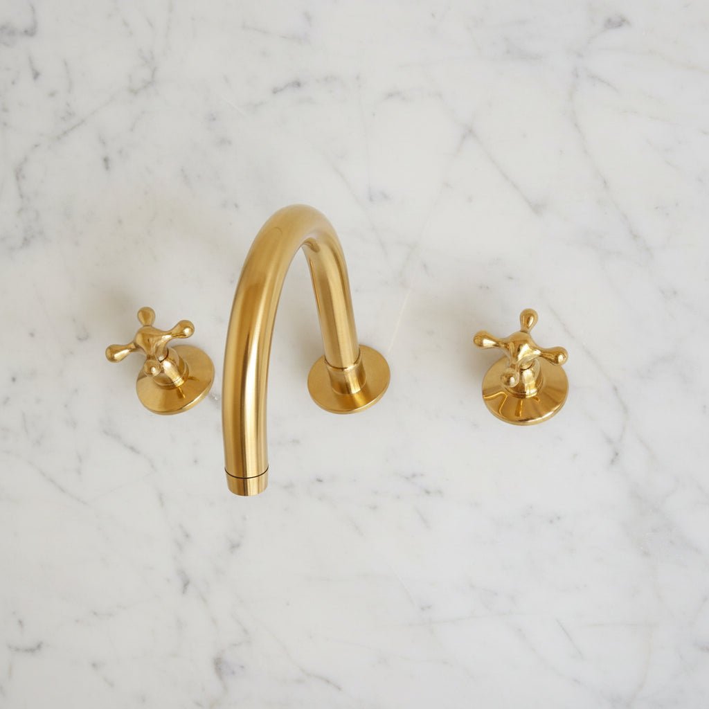 Antique Unlacquered Brass 3 Holes Bathroom Faucet – Dual Handle Vanity Mixer Tap - BRASSANOD