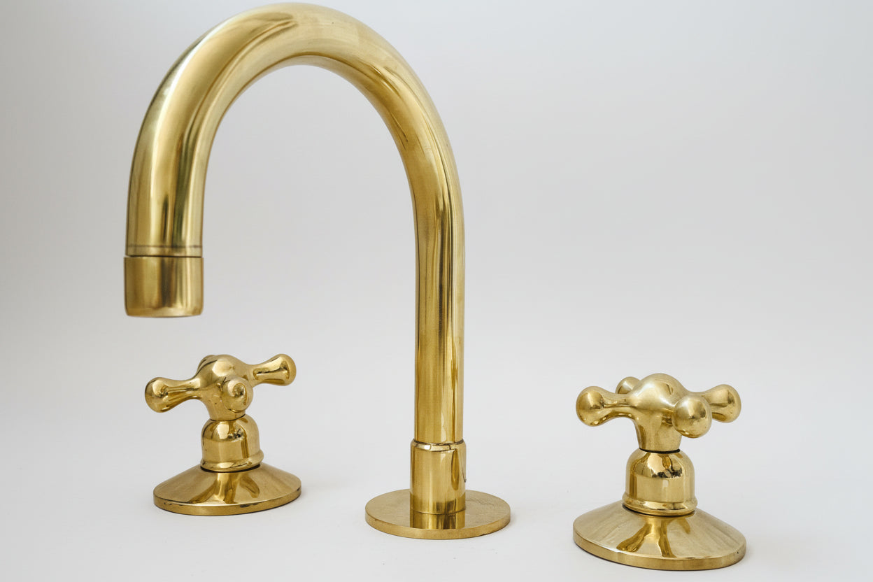 Antique Unlacquered Brass 3 Holes Bathroom Faucet – Dual Handle Vanity Mixer Tap - BRASSANOD