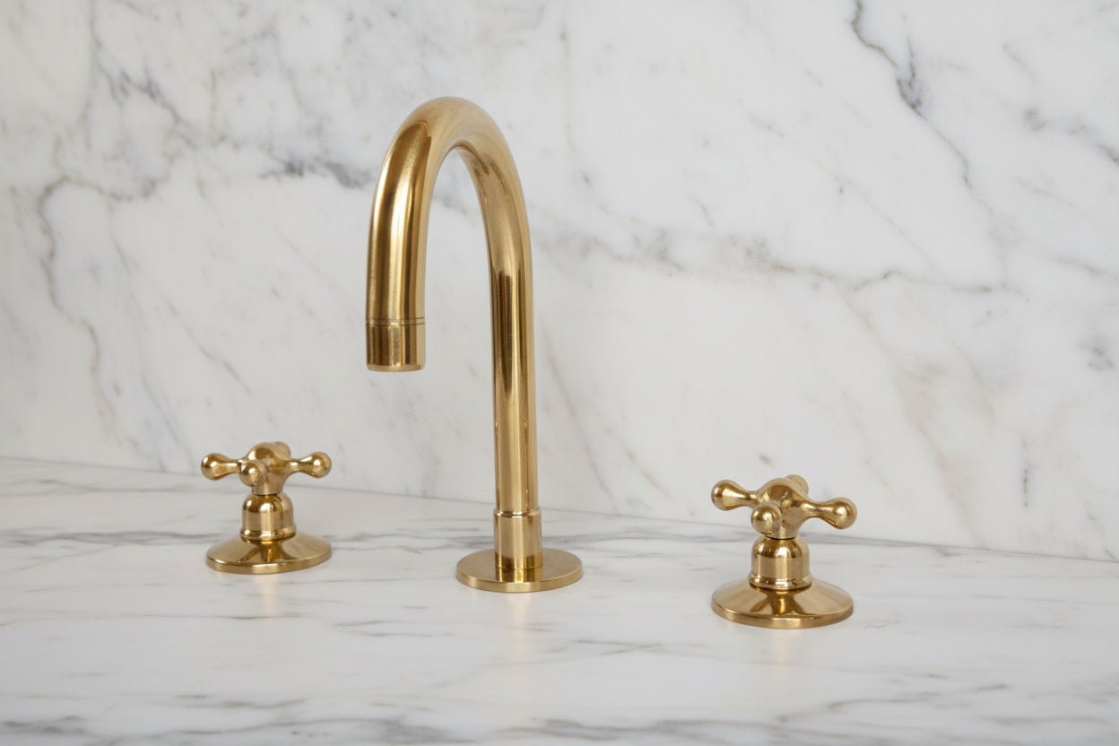 Antique Unlacquered Brass 3 Holes Bathroom Faucet – Dual Handle Vanity Mixer Tap - BRASSANOD