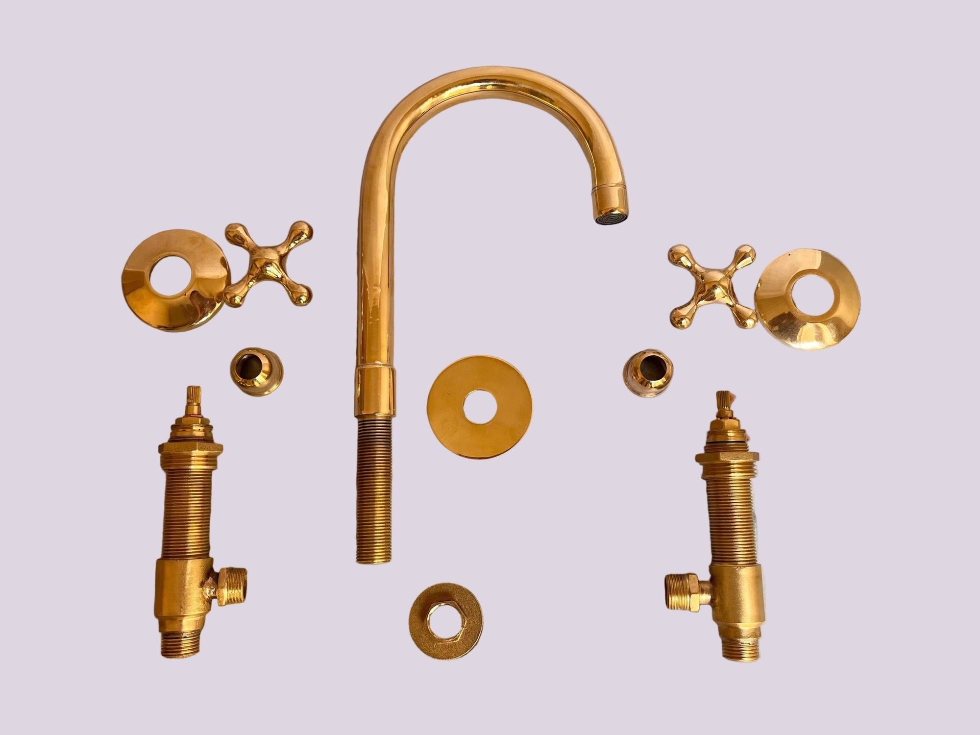 Antique Unlacquered Brass 3 Holes Bathroom Faucet – Dual Handle Vanity Mixer Tap - BRASSANOD