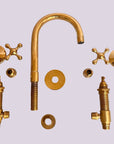 Antique Unlacquered Brass 3 Holes Bathroom Faucet – Dual Handle Vanity Mixer Tap - BRASSANOD