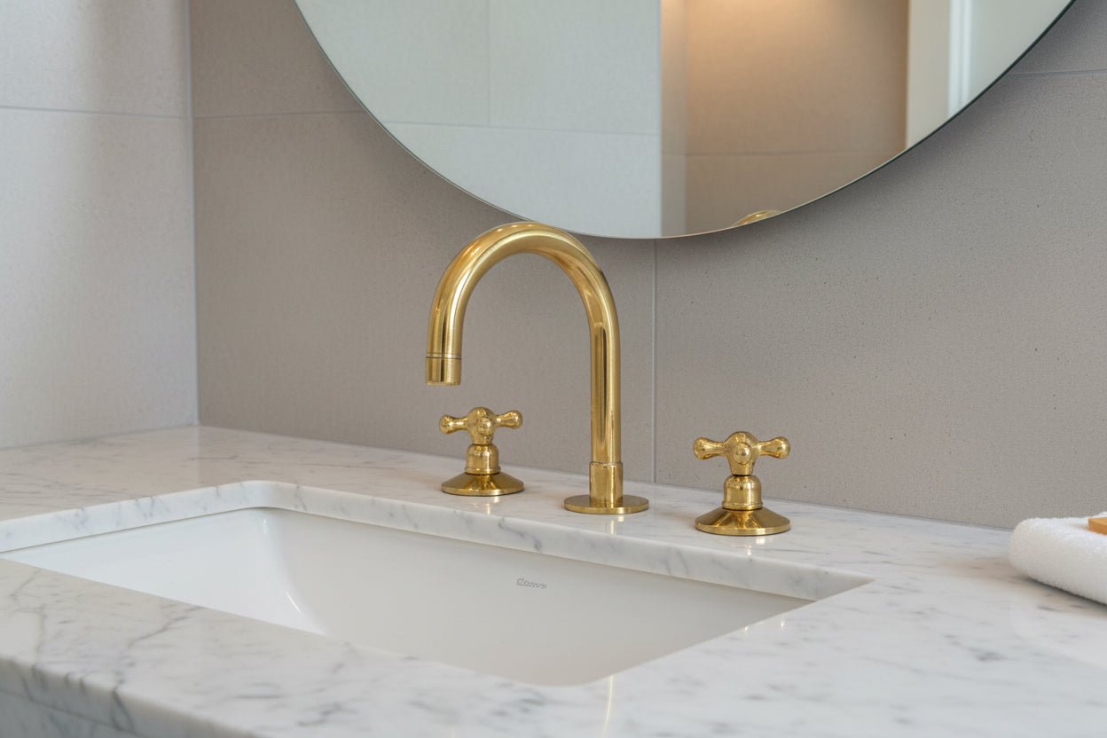 Antique Unlacquered Brass 3 Holes Bathroom Faucet – Dual Handle Vanity Mixer Tap - BRASSANOD