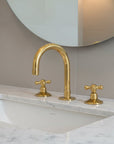 Antique Unlacquered Brass 3 Holes Bathroom Faucet – Dual Handle Vanity Mixer Tap - BRASSANOD