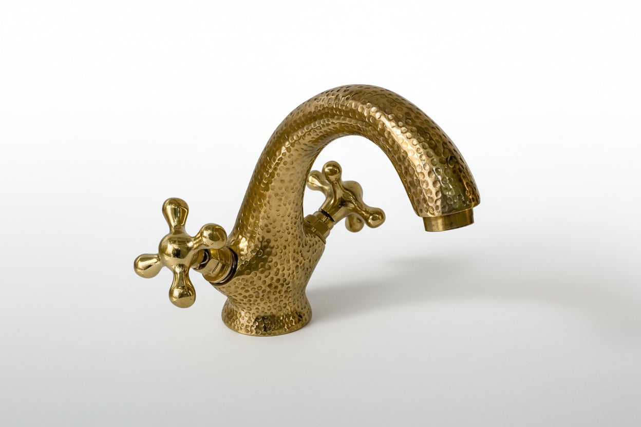 Brass Bathroom Sink Faucet - Centerset Bathroom Faucet with Cross Handles