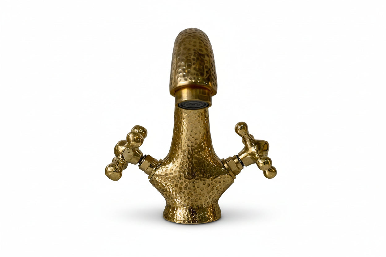Brass Bathroom Sink Faucet - Centerset Bathroom Faucet with Cross Handles