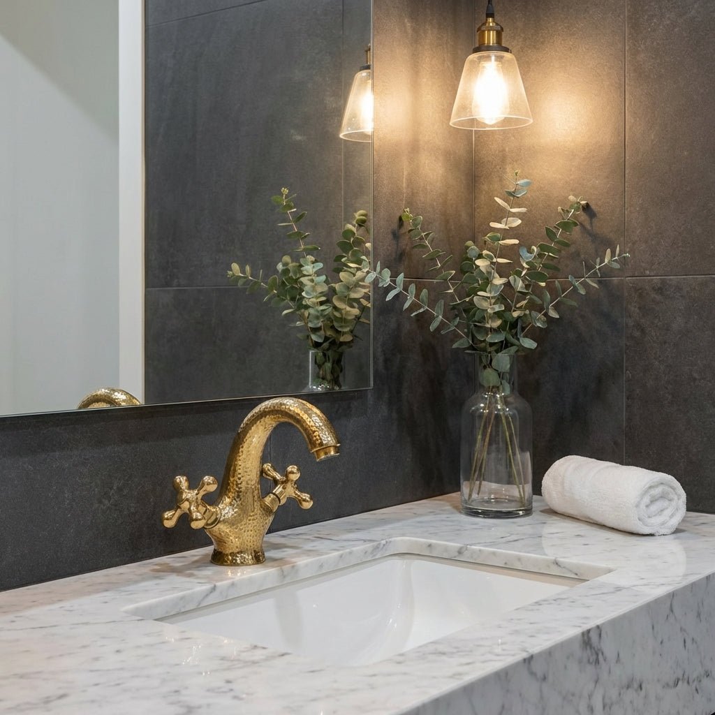 Brass Bathroom Sink Faucet - Centerset Bathroom Faucet with Cross Handles - BRASSANOD