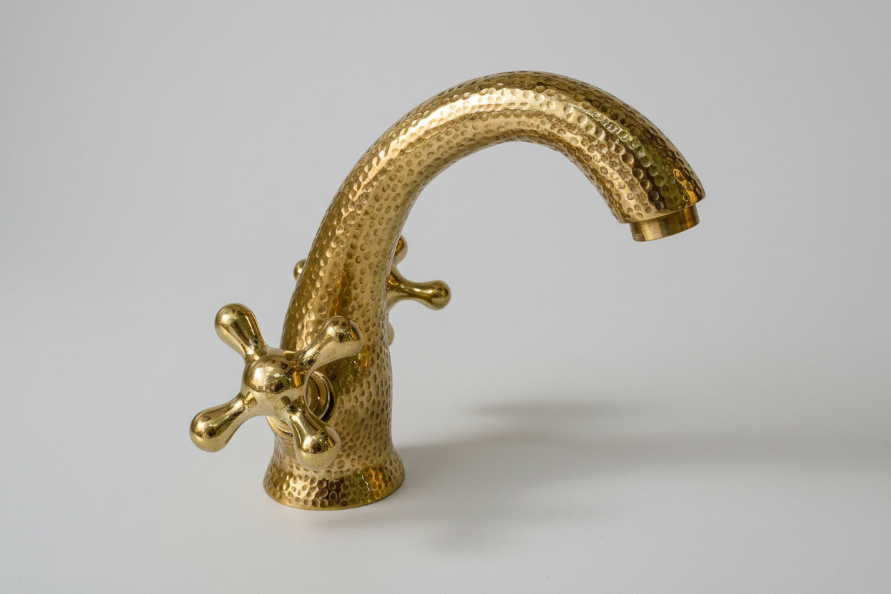 Brass Bathroom Sink Faucet - Centerset Bathroom Faucet with Cross Handles