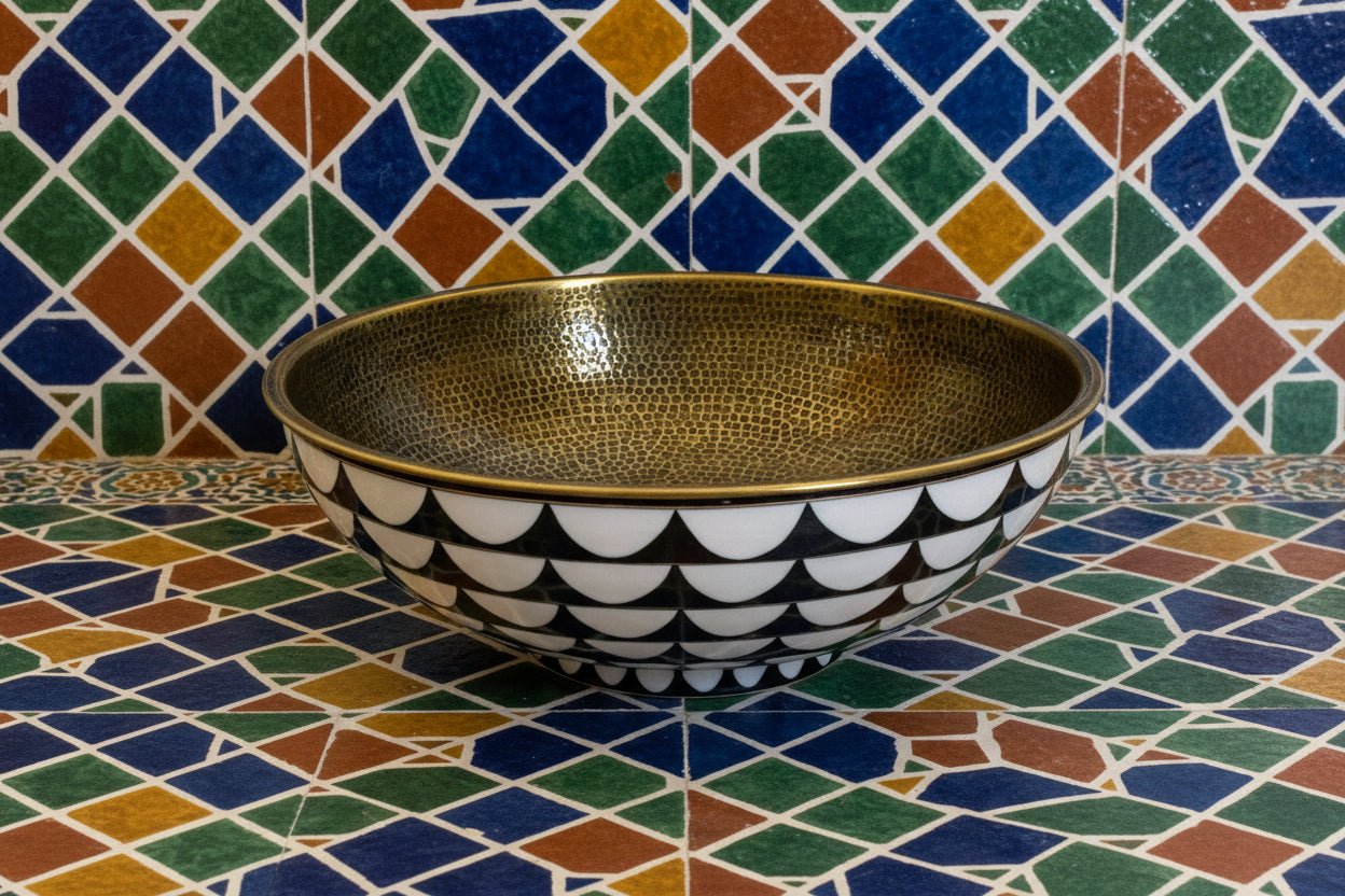 Bronze Vessel Bathroom Sink – Handcrafted Hammered Round Vanity Basin - BRASSANOD