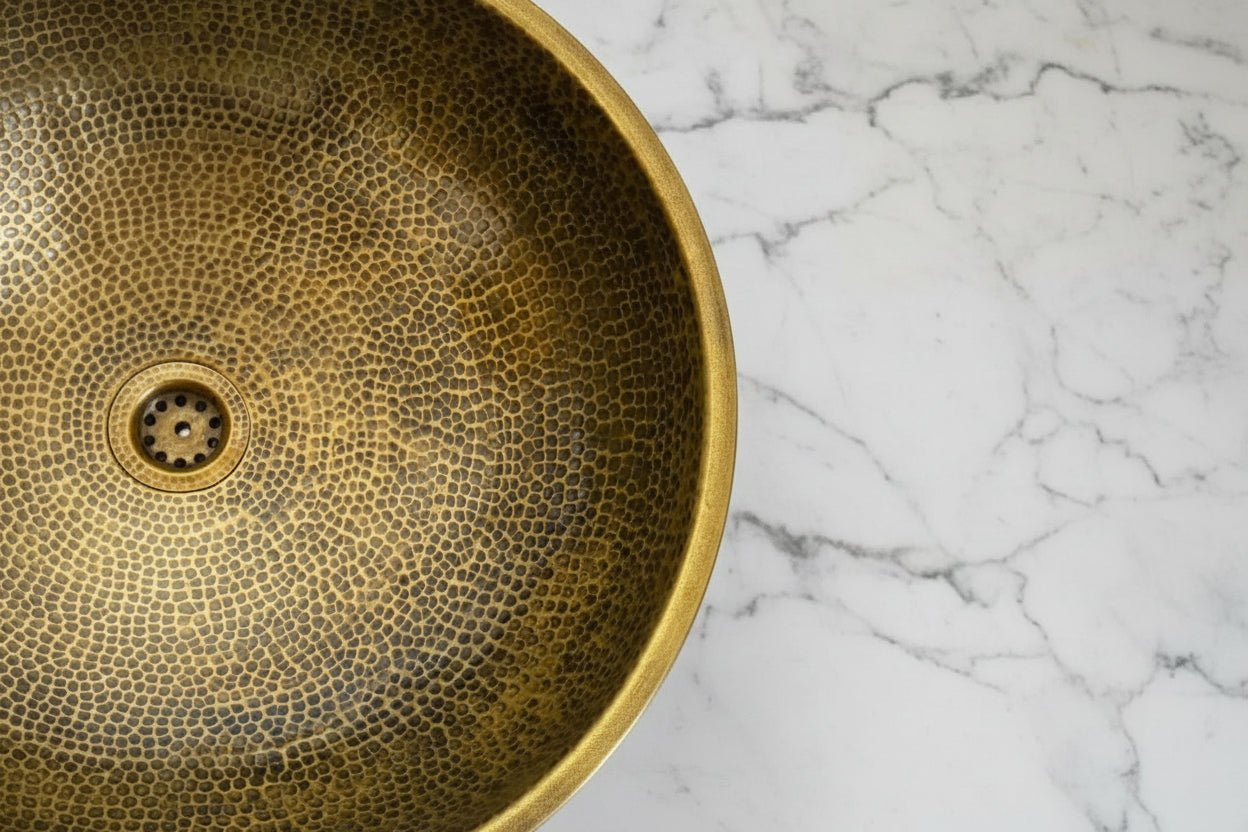 Bronze Vessel Bathroom Sink – Handcrafted Hammered Round Vanity Basin - BRASSANOD