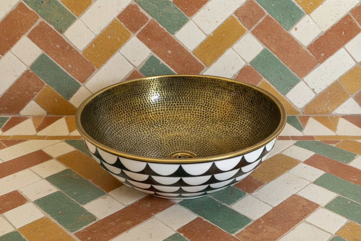 Bronze Vessel Bathroom Sink – Handcrafted Hammered Round Vanity Basin - BRASSANOD