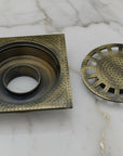 Unlacquered Bronze Floor Drain | Hammered Square Shower Drain