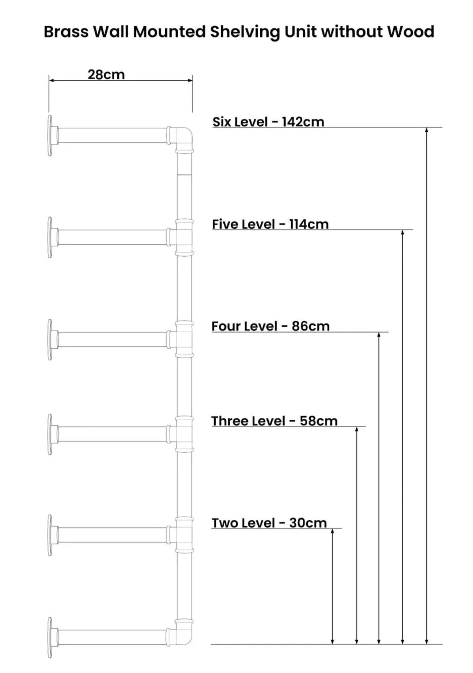 Unlacquered Solid Brass Pipe Shelving Unit