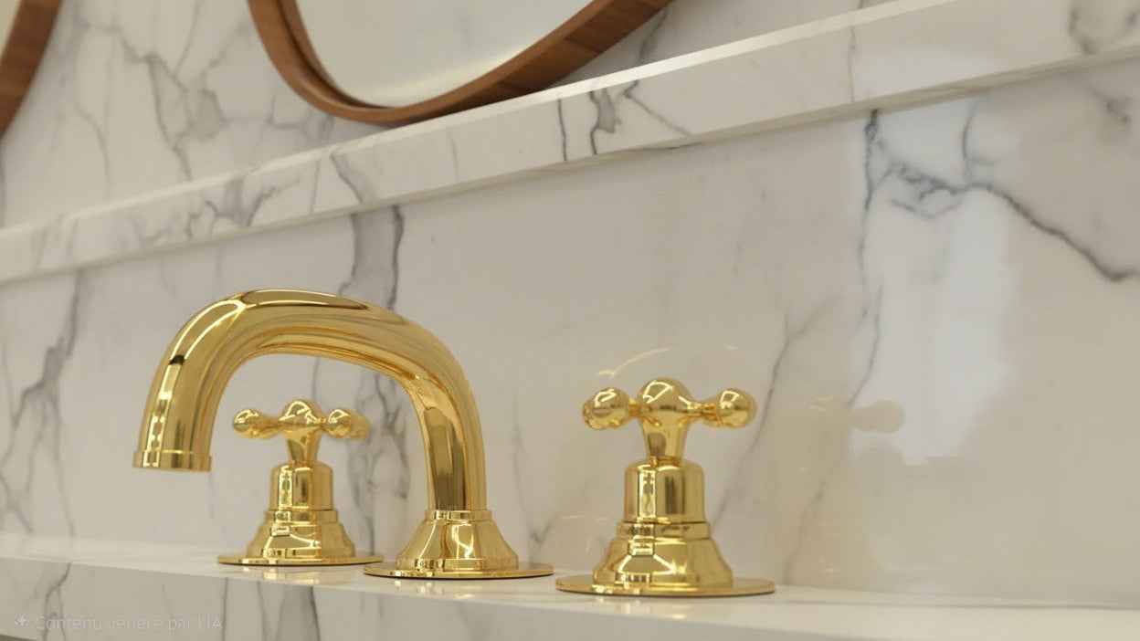 Unlacquered Brass Bathroom Faucet: Deck Mounted 3-Hole Sink
