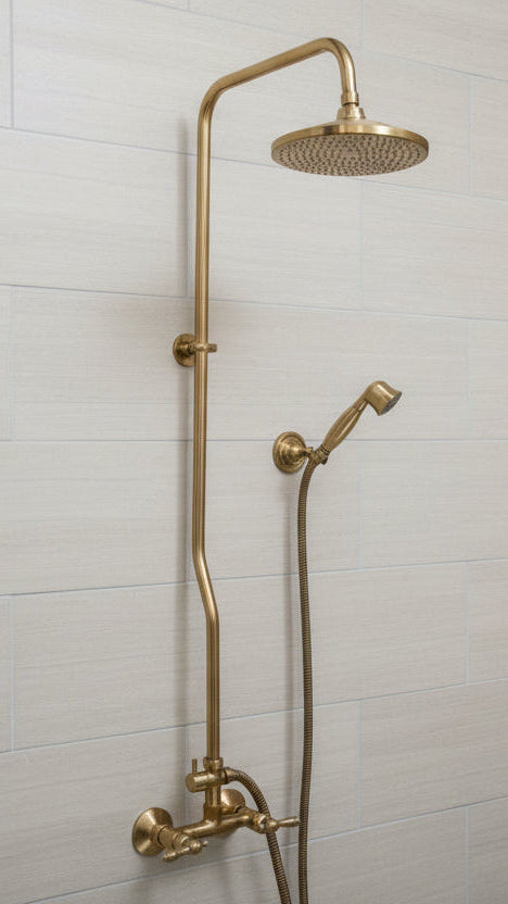 Unlacquered Solid Copper Outdoor Shower System | Handcrafted Rainfall Showerhead