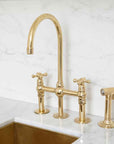 Unlacquered Brass Kitchen Faucet 3 Holes Bridge Gooseneck.