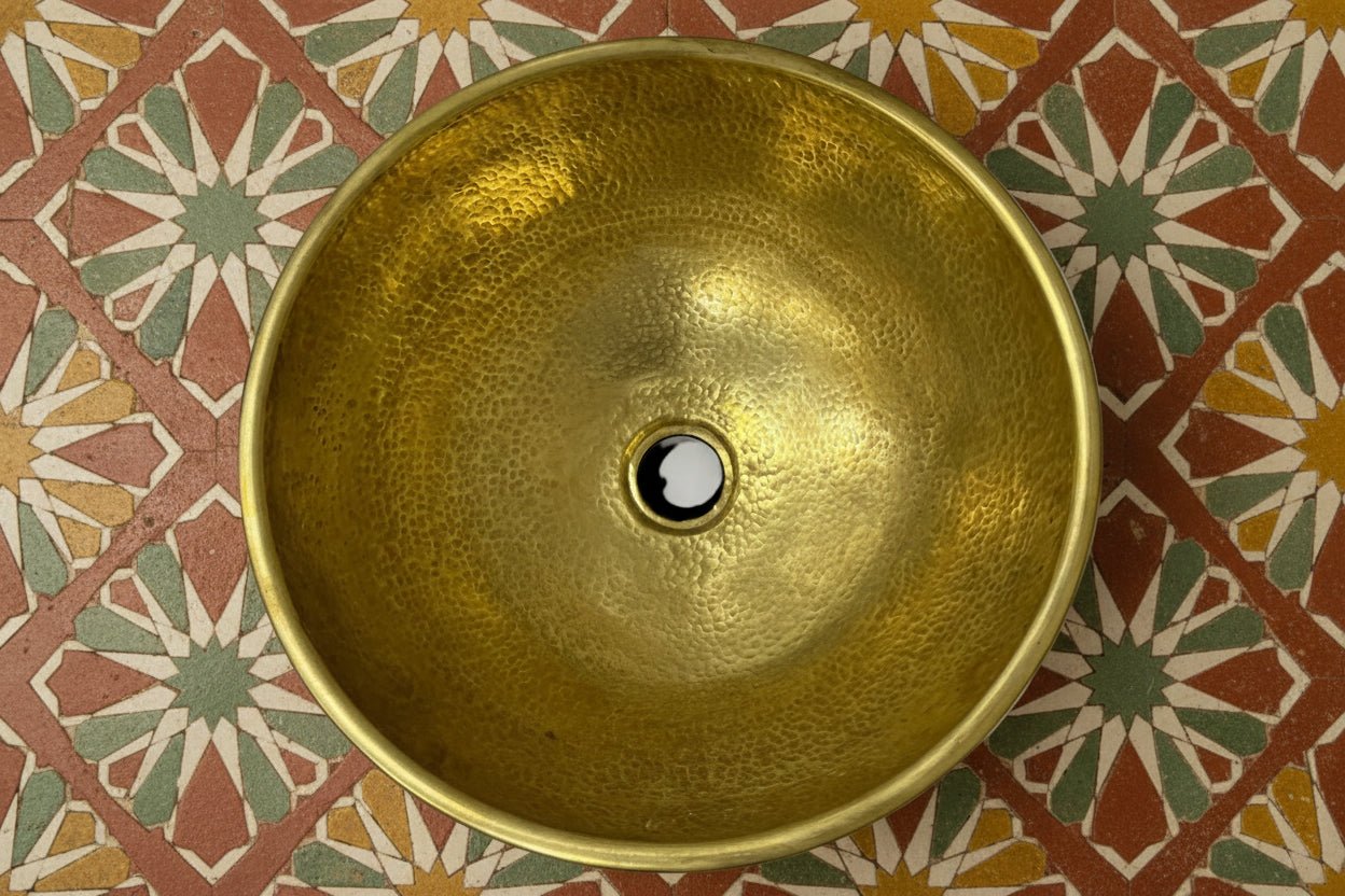 Hammered Brass and Resin Vessel Sink for Bathroom Vanity
