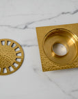 Solid Brass Square Shower Floor Drain – Hammered Design with Removable Cover - BRASSANOD