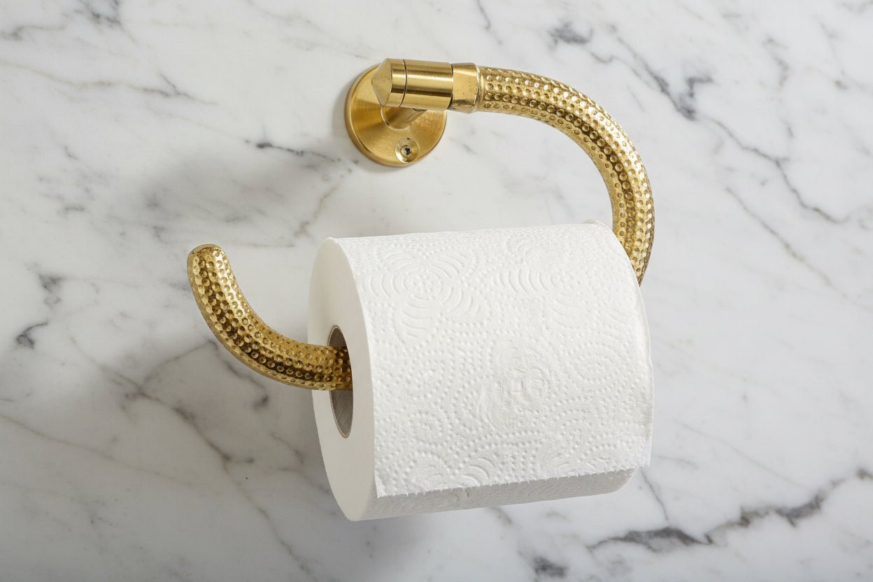 Solid Brass Toilet Paper Holder – Unlacquered Gold Bathroom Roll Holder - BRASSANOD