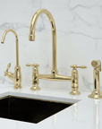 Unlacquered Brass Bridge Kitchen Faucet with Sprayer, Cold Water Faucet - BRASSANOD