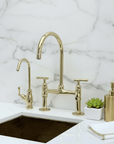 Unlacquered Brass Bridge Kitchen Faucet with Sprayer, Drinking Water - BRASSANOD
