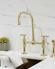 Unlacquered Brass Classic Bridge Faucet with Ball Center, Straight Leg - BRASSANOD