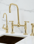 Unlacquered Brass Classic Bridge Faucet with Ball Center, Straight Leg - BRASSANOD