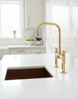 Unlacquered Brass Classic Bridge Faucet with Ball Center, Straight Leg - BRASSANOD