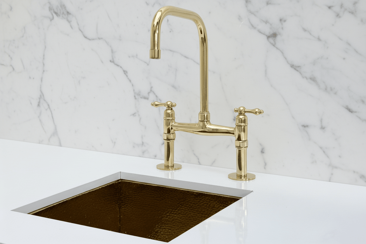 Unlacquered Brass Classic Bridge Faucet with Sprayer, Cold Water Faucet - BRASSANOD